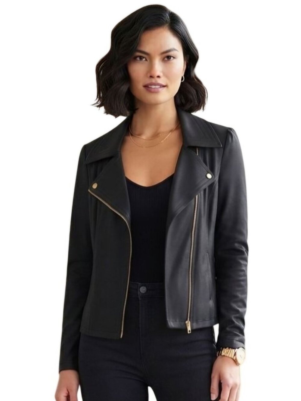 Ciara Sun Woo Designer Liquid Faux Leather Stretch Moto Jacket Size L